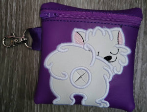 White Pomeranian Poop Bag Pouch - gift for dog lover - Zippered poop bag holder-  Gift for Dog Walker - veterinarian - dog groomer