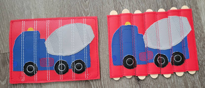 Cement Truck Stick Puzzle - toddler quiet book page- Seven Pieces - motor skills - classroom - educational - Busy Bag - Activity Bag