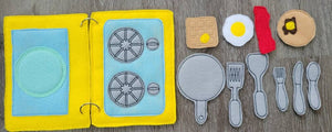 Stove and Place Setting Quiet book page - felt food - felt kitchen busy book page - educational - learning toy - Activity Page