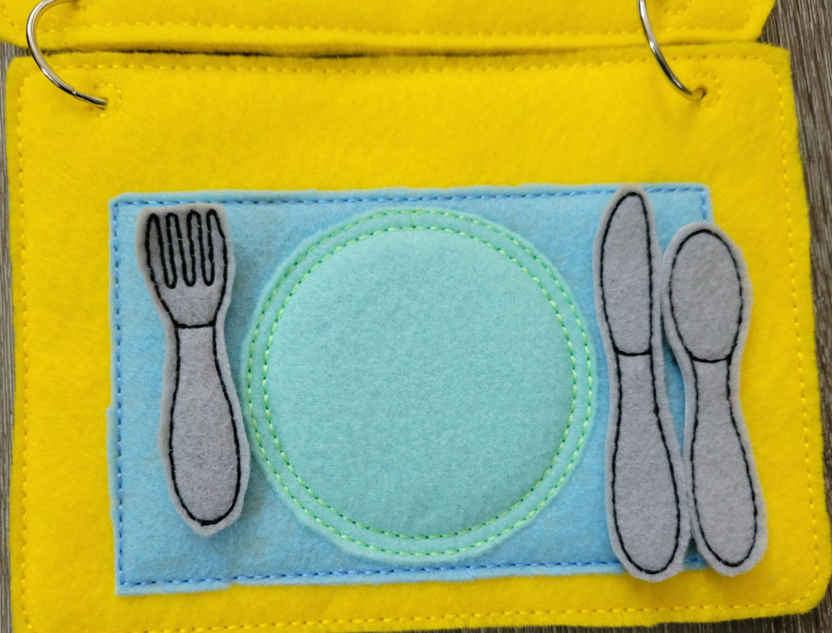 Stove and Place Setting Quiet book page - felt food - felt kitchen busy book page - educational - learning toy - Activity Page