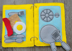 Stove and Place Setting Quiet book page - felt food - felt kitchen busy book page - educational - learning toy - Activity Page
