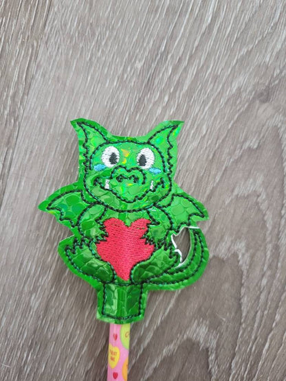 Valentines day gift - Dragon Pencil Toppers - class party favor - dragon Heart - gift for kids - Non Food Treat - fantasy - make believe