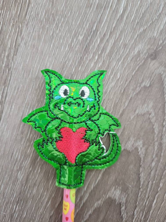 Valentines day gift - Dragon Pencil Toppers - class party favor - dragon Heart - gift for kids - Non Food Treat - fantasy - make believe
