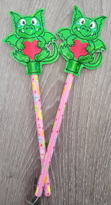 Valentines day gift - Dragon Pencil Toppers - class party favor - dragon Heart - gift for kids - Non Food Treat - fantasy - make believe