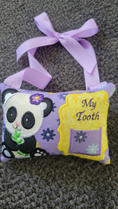 Panda Bear - Door Hanger Tooth Fairy Pillow - Lavender with Flowers - personalized keepsake - Girl tooth fairy pillow - custom colors