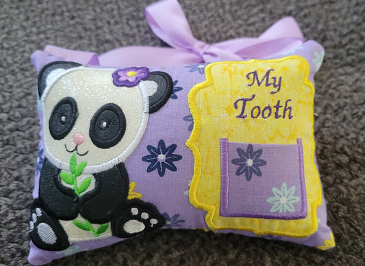 Panda Bear - Door Hanger Tooth Fairy Pillow - Lavender with Flowers - personalized keepsake - Girl tooth fairy pillow - custom colors