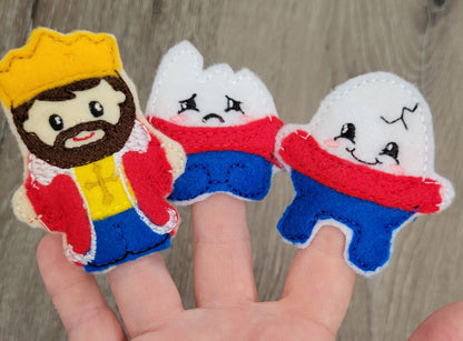 Humpty Dumpty Nursery Rhyme Finger Puppet Set - Cracked Egg - Kings Horses and Men - Educational