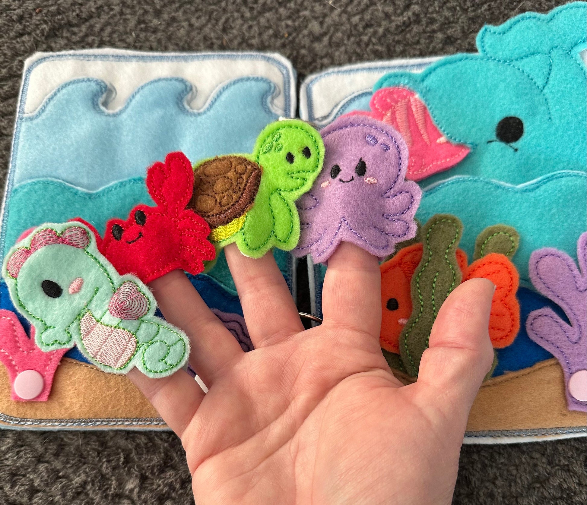 Under the Sea Ocean Animal Quiet Book - Toddler Quiet Activity Toy - Educational Gift For Kids - Learning Toy - Busy Book - Finger Puppets