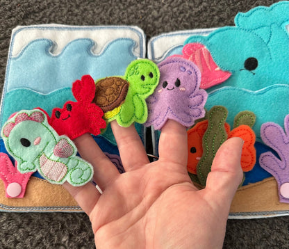 Under the Sea Ocean Animal Quiet Book - Toddler Quiet Activity Toy - Educational Gift For Kids - Learning Toy - Busy Book - Finger Puppets