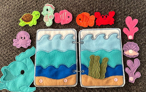 Under the Sea Ocean Animal Quiet Book - Toddler Quiet Activity Toy - Educational Gift For Kids - Learning Toy - Busy Book - Finger Puppets