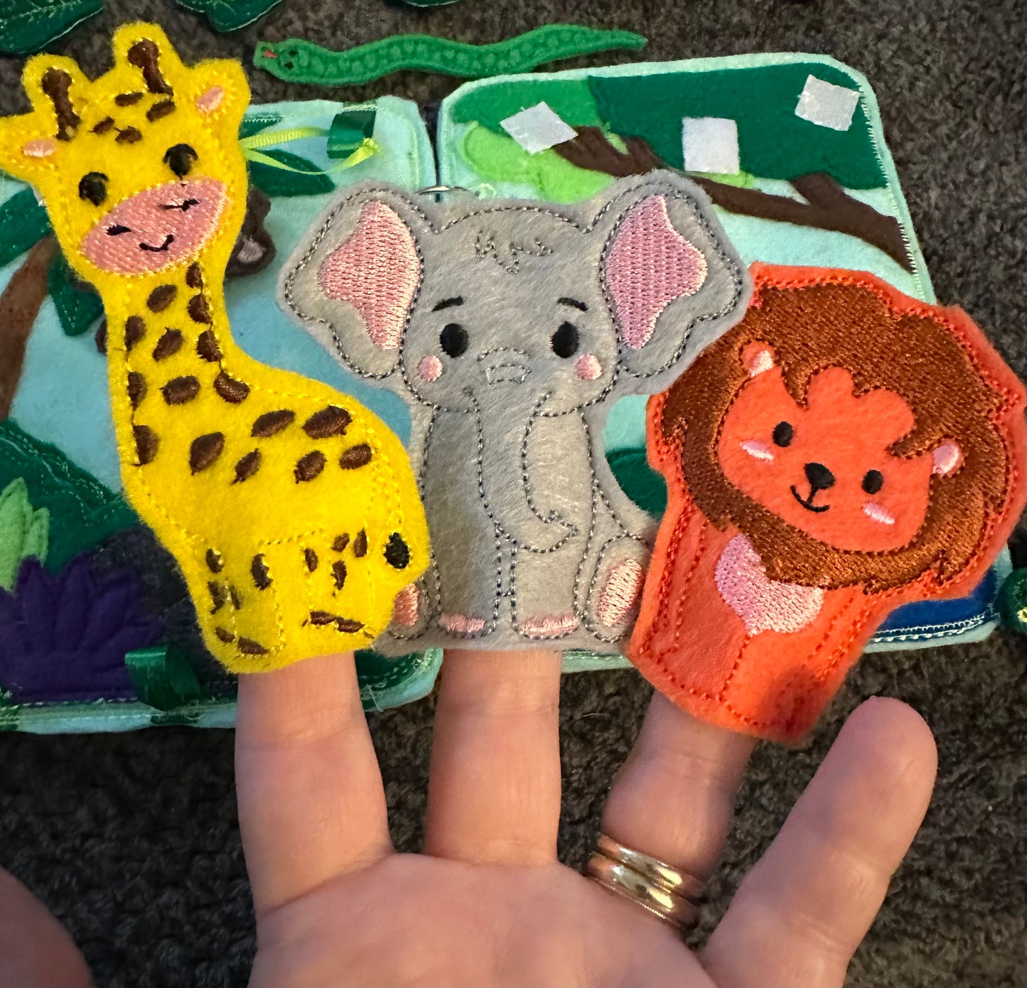Jungle Animal Toddler Quiet Book - Busy Book - Zoo Animal Activity Book - Gift for Toddler - Animal Finger Puppets - Educational Quiet Book