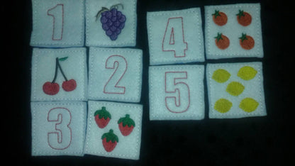 20 Piece Felt Fruit Number Memory Game with Matching Bag - educational - learning game - strategy - felt toy