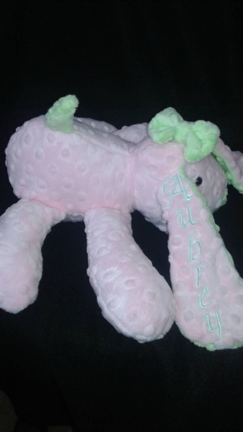 Stuffed Puppy Dog Soft Toy -  Baby Blue and Mocha Minky Dot Fabric - stuffed animal - minky dot dog - Plushie - Custom Colors - Floppy Ears