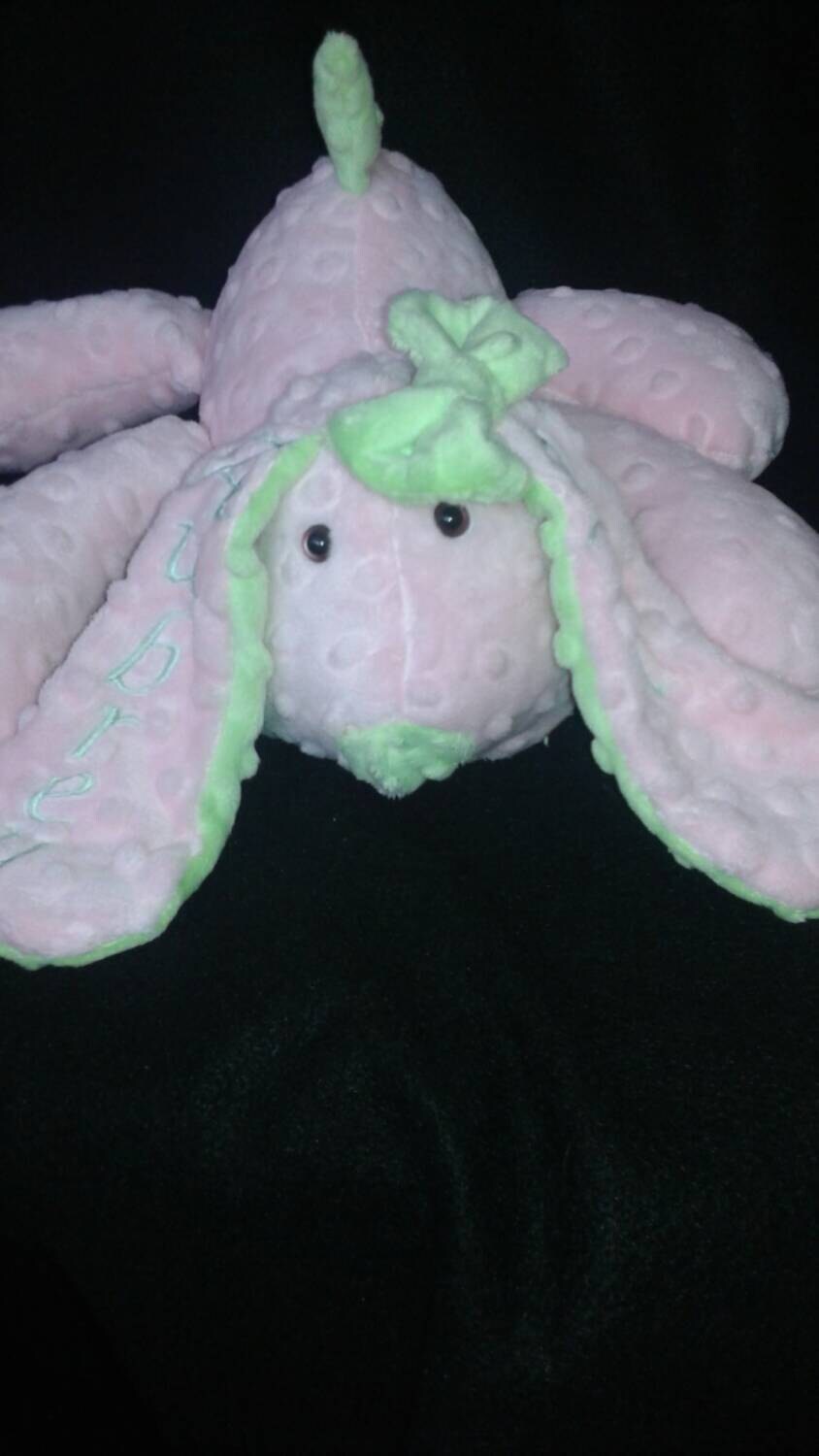 Stuffed Puppy Dog Soft Toy -  Baby Blue and Mocha Minky Dot Fabric - stuffed animal - minky dot dog - Plushie - Custom Colors - Floppy Ears