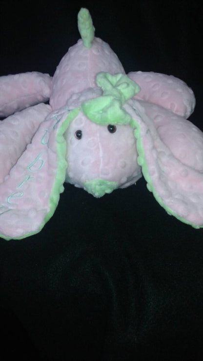 Stuffed Puppy Dog Soft Toy -  Baby Blue and Mocha Minky Dot Fabric - stuffed animal - minky dot dog - Plushie - Custom Colors - Floppy Ears