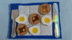 What's for Breakfast?  Tic Tac Toe Game Board and Pieces -  Classic Game - Quiet Toy - Party Favor - Eggs - Pancakes - Place Setting