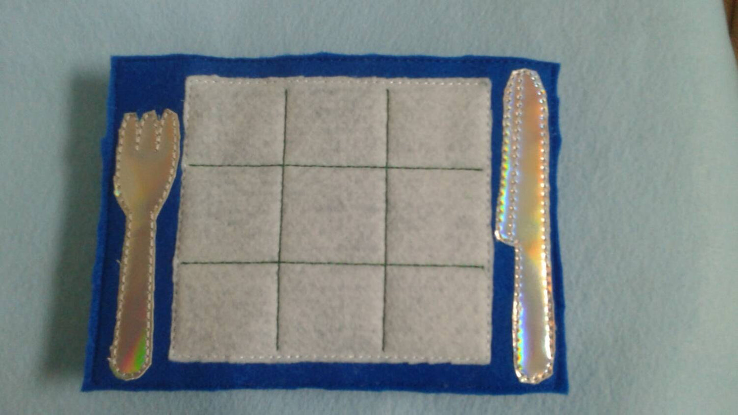 What's for Breakfast?  Tic Tac Toe Game Board and Pieces -  Classic Game - Quiet Toy - Party Favor - Eggs - Pancakes - Place Setting