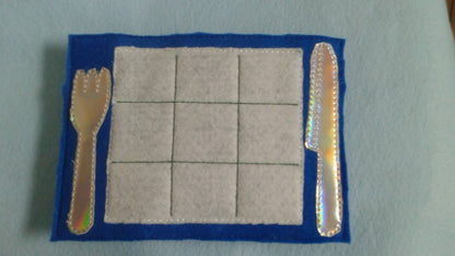 What's for Breakfast?  Tic Tac Toe Game Board and Pieces -  Classic Game - Quiet Toy - Party Favor - Eggs - Pancakes - Place Setting