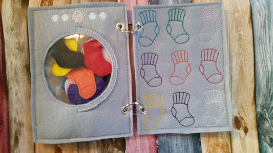 Color matching Quiet book page  - Color Sock Match - laundry - color sorting busy book page - counting game - educational - learning toy