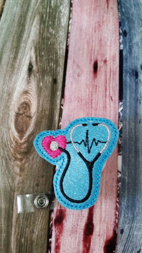 Heart Stethescope - EKG- Badge Reel - Retractable Badge Reel - gift for nurse - ID holder - identification - Embroidered - Durable - Uniform